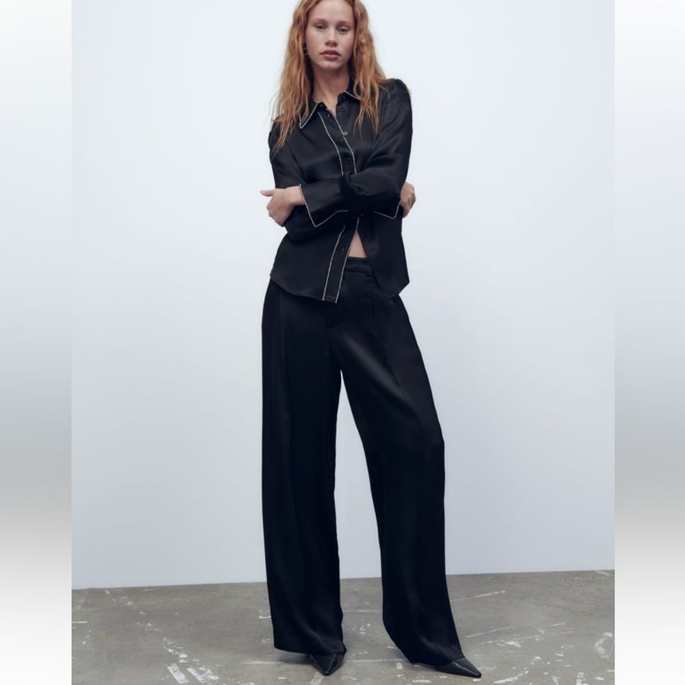 ZARA SATIN TROUSERS WITH RHINESTONES BLACK | 2731/318/259/011 - Picture 2 of 9